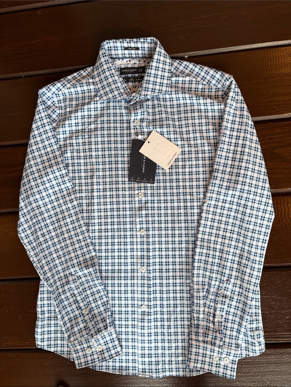 Denim and Flower Blue and White Checked Dress Shirt